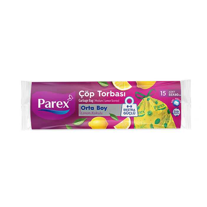 PREMIUM BÜZGÜLÜ ÇÖP TORBASI LİMON KOKULU ORTA BOY 15'Lİ